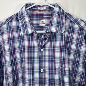 Peter Millar Long Sleeve Button Shirt Blue Pink Plaid Mens Size XL Cotton